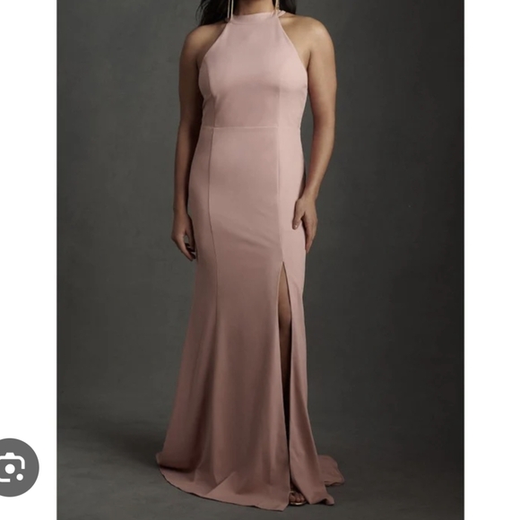BHLDN Seraphine Crepe Maxi Low Back Bridesmaid Elegant Dress sz 0 Lilac Smoke - Picture 3 of 14